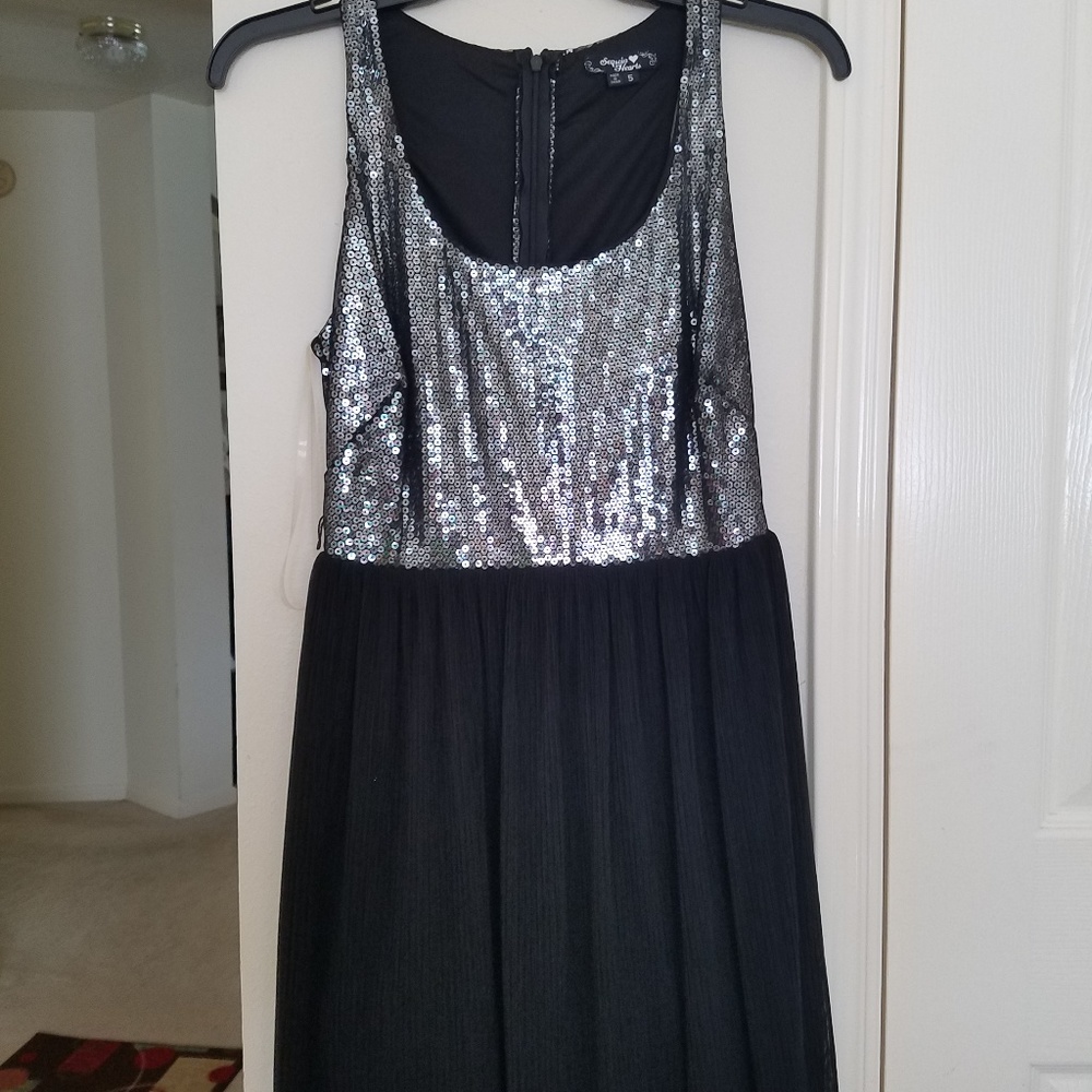 Dillards Sequin Top and Sheer Bottom Dress